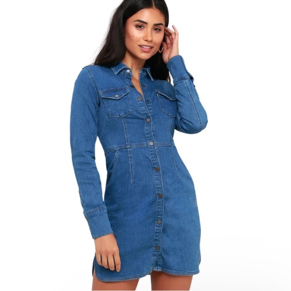 EUC XS Free People Denim Button-Up Dress with Pockets